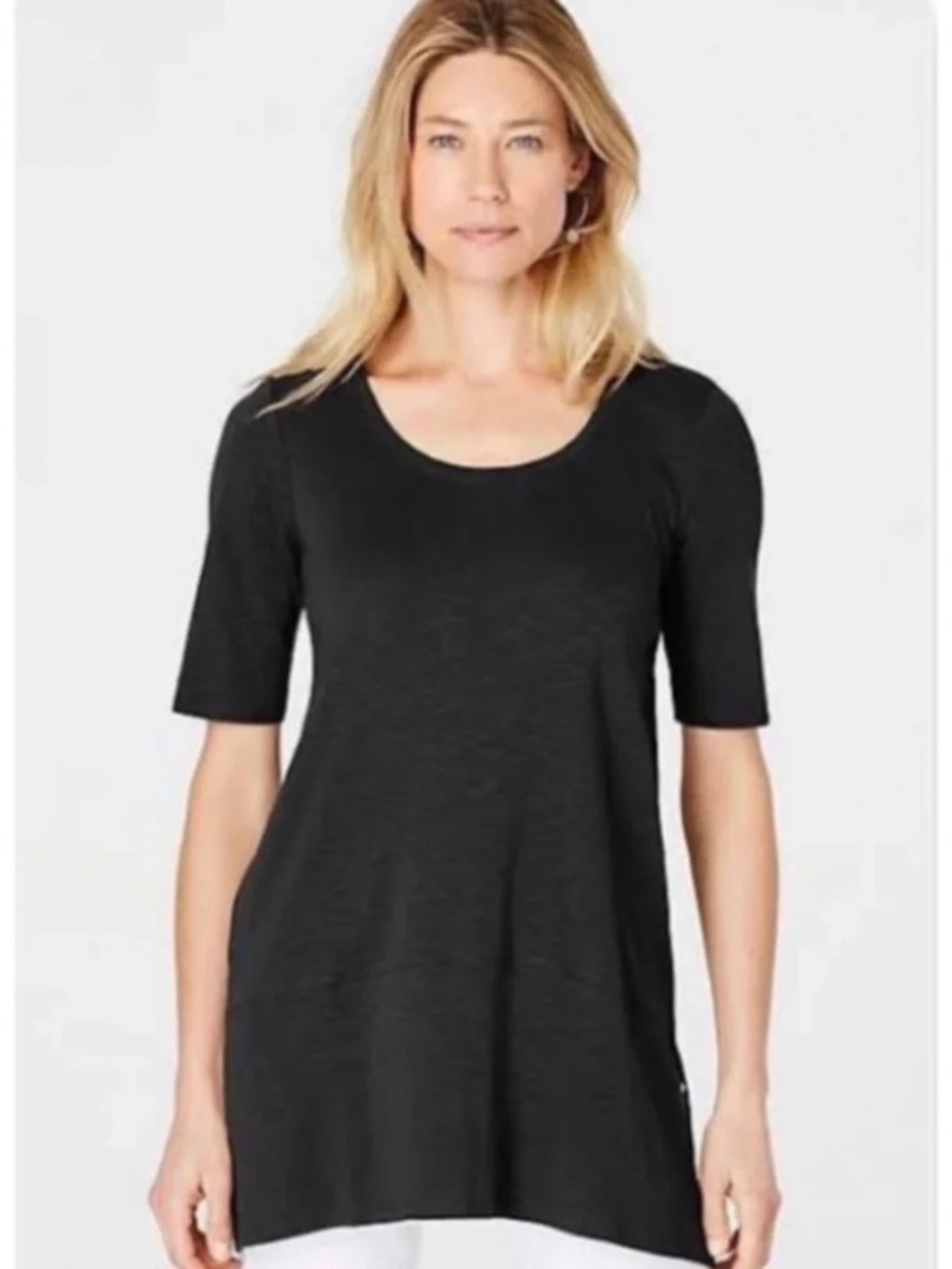 J. Jill Woman's Size S Black Pima Cotton Shirttail Tunic Top / T-Shirt EUC